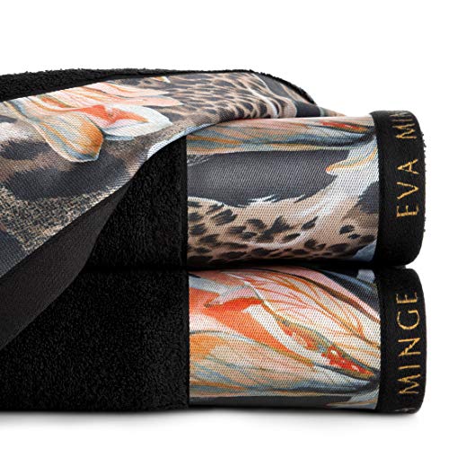 Eurofirany Handtuch Baumwolle Exklusiv Luxuriös Muster Hochwertig Set 3-er Pack Oeko-Tex, Polyester, Schwarz, 70x140cm, 3 von Eurofirany