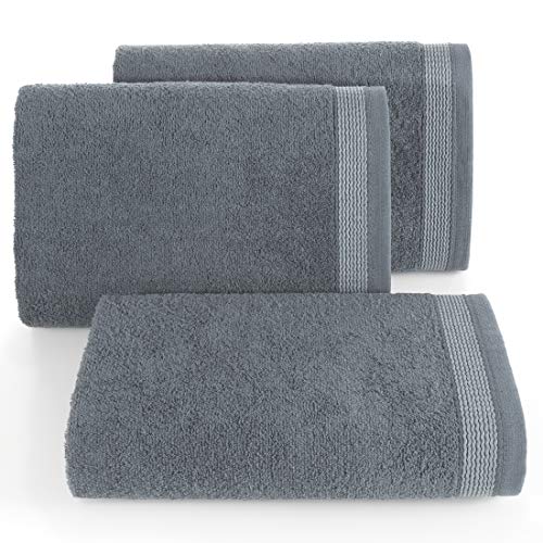 Eurofirany Handtuch Baumwolle Grau Weich Wellenmuster Bordüre Set 3-er Pack Oeko-Tex, 70X140 cm, 3 von Eurofirany