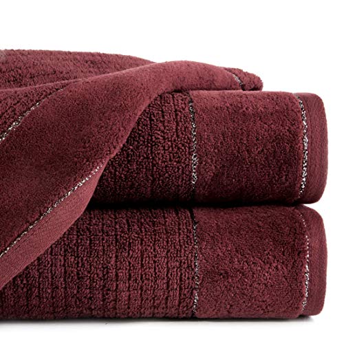 Eurofirany Handtuch Baumwolle Hellbordeaux Metallnaht Frottee Bordüre Exklusive Set 3-er Pack Oeko-Tex, 70X140 cm, 3 von Eurofirany