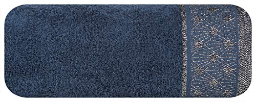 Eurofirany Handtuch Baumwolle Marineblau Weich Metallische Naht Geometrisches Muster Bordüre Set 6-er Pack Oeko-Tex, 70X140 cm, 6 von Eurofirany
