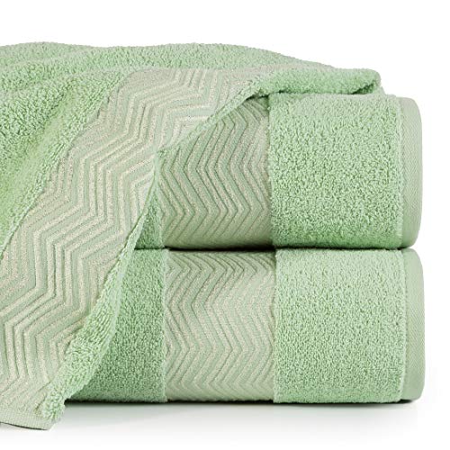 Eurofirany Handtuch Baumwolle Mint Zickzack Muster Metallnaht Metall Bordüre Set 3-er Pack Oeko-Tex, 70X140cm, 3 von Eurofirany