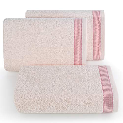 Eurofirany Handtuch Baumwolle Rosa Weich Wellenmuster Bordüre Set 6-er Pack Oeko-Tex, 30X50 cm, 6 von Eurofirany