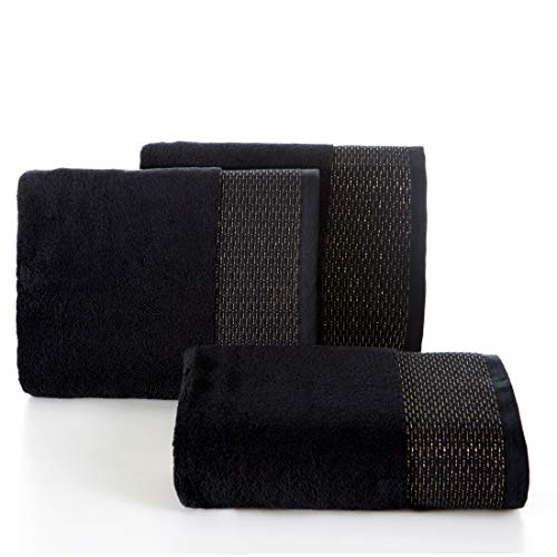 Eurofirany Handtuch Baumwolle Schwarz Gold Weich Metallische Naht Bordüre Set 6-er Pack Oeko-Tex, 50X90 cm, 3 von Eurofirany