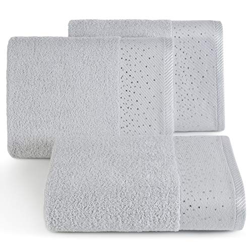 Eurofirany Handtuch Baumwolle Silber Weich Glitzer Steinchen Bordüre Set 3-er Pack Oeko-Tex, 70X140 cm, 6 von Eurofirany