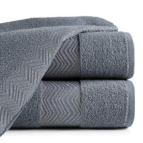 Eurofirany Handtuch Baumwolle Stahlgrau Zickzack Muster Metallnaht Metall Bordüre Set 3-er Pack Oeko-Tex, 70X140cm, 3 Eurofirany Handtuch Baumwolle Stahlgrau Zickzack Muster Metallnaht Metall Bordüre Set 3-er Pack Oeko-Tex, 70X140cm, 3 von Eurofirany