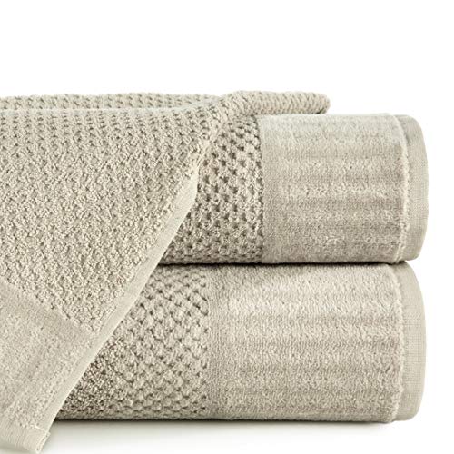 Eurofirany Handtuch Baumwolle Weich Schlicht Frottee Bordüre Set 3-er Pack Oeko-Tex, Beige, 70X140 cm von Eurofirany