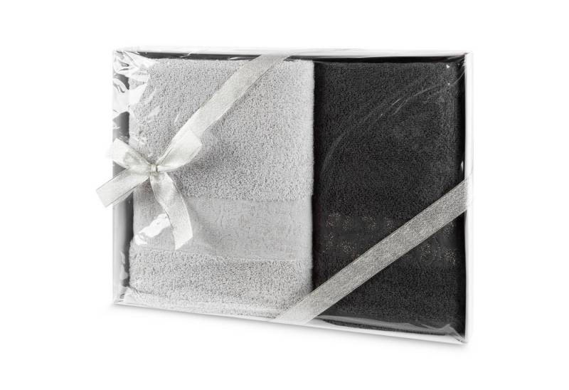 Eurofirany Handtuch Set Eleganter 2er Set Handtuch und Badetuch, Baumwolle, Gingko Muster, Bordüre, im Box verpackt von Eurofirany