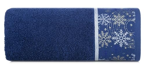 Eurofirany Handtuch Weihnachten 70x140 cm blau Badetuch Duschtuch 100% Baumwolle Schneeflocken Badehandtuch Baumwollhandtuch weich modern Design Badez von Eurofirany