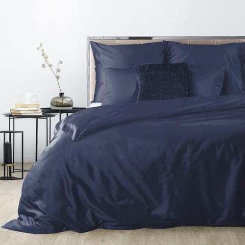 Eurofirany Hochwertige Bettwäsche NOVA3 Gelb Rosa Himmelblau Petrol Beige Einfarbig Baumwolle Bettwäschegarnitur 3tlg 2tlg 140x200 160x200180x200 220x200 (Dunkelblau, 220 x 200 cm) von Eurofirany
