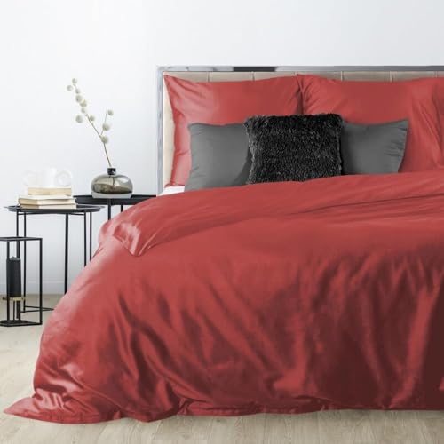 Eurofirany Hochwertige Bettwäsche NOVA3 Gelb Rosa Himmelblau Petrol Beige Einfarbig Baumwolle Bettwäschegarnitur 3tlg 2tlg 140x200 160x200180x200 220x200 (Rot, 140 x 200 cm) von Eurofirany