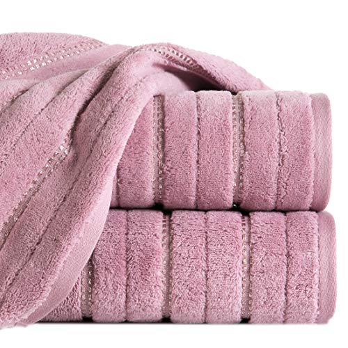 Eurofirany Ikar Handtuch Baumwolle Bordüre Velour Streifen Weich Dick Set 3-er Pack, Puder, 70X140cm von Eurofirany