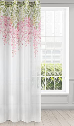 Eurofirany Julieta Transparent Blumen Gardine mit Ösen 1 STK. Leicht Leinenoptik Wohnzimmer Küche Kinderzimmer Schlafzimmer, Fenstervorhang, 140x250cm von Eurofirany