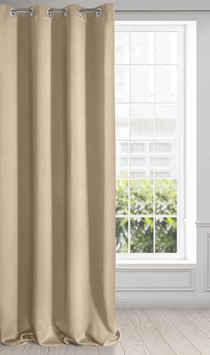 Eurofirany Logan Vorhang Blickdicht, Satin, Blackout Verdunkelungsvorhang mit Ösen -1 STK. Ösenvorhang, Elegant, Glatt, Einfarbig, Wohnzimmer, Schlafzimmer, 140x270 cm, Beige von Eurofirany