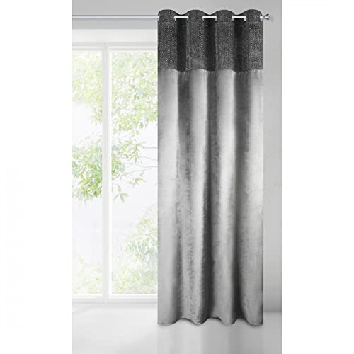 Eurofirany Mady Vorhang Velvet Samt Glänzende Naht Ösen Muster Trend Elegant Hochwertig Schlafzimmer Wohnzimmer, Silber, 140x250 cm von Eurofirany