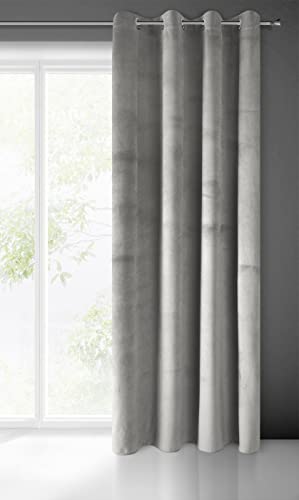 Eurofirany PIERRE Samt Vorhang mit Ösen -1 Stk. Velvet Einfarbig Gardine 200g/m², Samtvorhang für Wohnzimmer Schlafzimmer, 140x250 cm, Silbergrau von Eurofirany