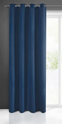Eurofirany Rita Vorhang Gardine Glatt Schlicht Einfarbig-8 Ösen Modern Schlafzimmer Wohnzimmer Lounge Kinderzimmer 1 Stück Einzeln, Polyester, Dunkelblau, 140 x 250cm von Eurofirany