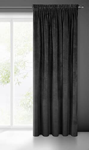 Eurofirany Villa Vorhang Samt Velvet Weich Kräuselband-1 Stk. Edel Gardine Dick 290 g/m2 Elegant Glatt Einfarbig Flauschig Modern Klassisch Wohnzimmer Schlafzimmer Lounge, Schwarz, 140x270cm von Eurofirany