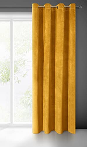 Eurofirany Villa Vorhang Samt Velvet Weich 10 Ösen-1 Stk. Edel Gardine Dick 290 g/m2 Elegant Glatt Einfarbig Flauschig Modern Klassisch Wohnzimmer Schlafzimmer Lounge, Senf, 140x250cm von Eurofirany