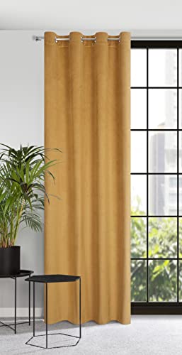 Eurofirany Samt Vorhang mit Ösen Gardine Balkontür Gemustert Velvet Optik 1 STK. Gewelltes Muster Einfarbig Flauschig Wohnzimmer Schlafzimmer Lounge 140x250 cm 3D Struktur Gold, 384153 von Eurofirany