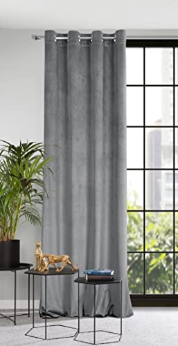 Eurofirany Samt Vorhang mit Ösen Gardine Balkontür Gemustert Velvet Optik 1 STK. Gewelltes Muster Einfarbig Flauschig Wohnzimmer Schlafzimmer Lounge 140x250 cm 3D Struktur Stahl, 384147, 140x250cm von Eurofirany