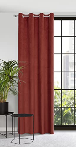 Eurofirany Samt Vorhang mit Ösen Gardine Balkontür Gemustert Velvet Optik 1 STK. Gewelltes Muster Einfarbig Flauschig Wohnzimmer Schlafzimmer Lounge 140x250 cm 3D Struktur Rot von Eurofirany