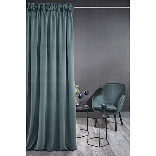 Eurofirany KRISTI Vorhang Samt Velvet Weich Kräuselband -1 Stk. Dick 330g/m² Edel Elegant Glatt Einfarbig Flauschig Modern Klassisch Pastellfarbe Wohnzimmer Schlafzimmer, Hellblau von Eurofirany