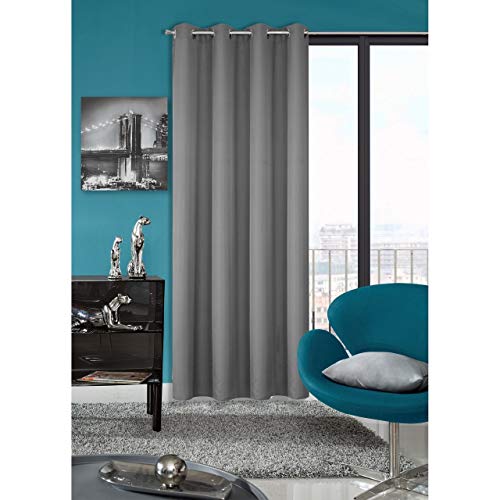 Eurofirany Stahlgrau Grau 8 Ösen Einfarbig Matt Glatt Leinwandbindung Vorhänge Gardinen 1 STK. Modern Minimal Wohnzimmer Schlafzimmer, Polyester, 140x250 cm von Eurofirany