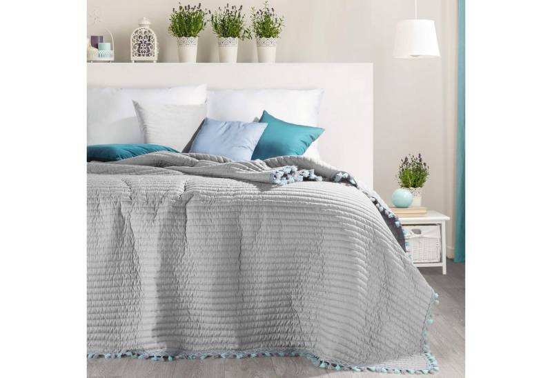 Eurofirany Tagesdecke Boho mit Fransen Hellgraue Decke 220x240 cm, Bettüberwurf Streifenmuster Steppung Eurofirany Tagesdecke Boho mit Fransen Hellgraue Decke 220x240 cm, Bettüberwurf Streifenmuster Steppung von Eurofirany