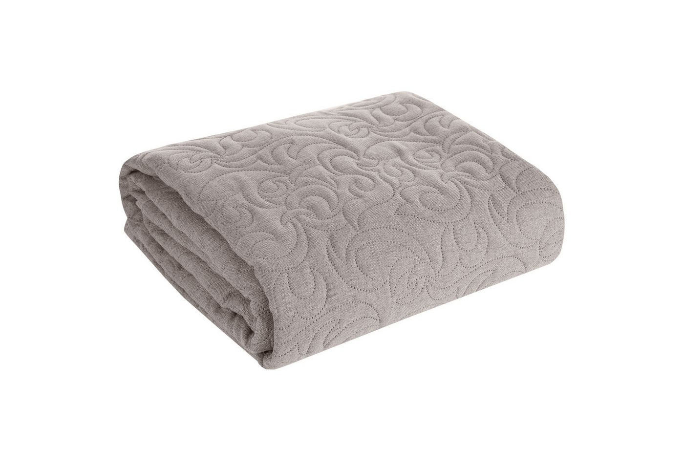 Eurofirany Tagesdecke LEINOPTIK, Karomuster Steppung Doppelbett Überwurf Einfarbig Grau Beige von Eurofirany