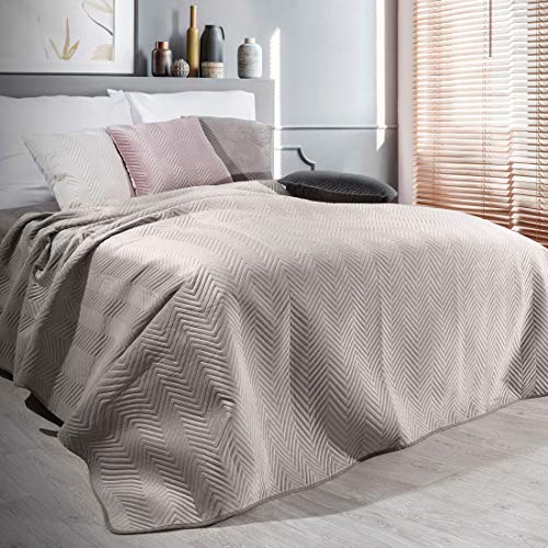 Eurofirany Tagesdecke Sesseldecke Sofadecke Velvet Samt Steppdecke für Wohnzimmer und Schlafzimmer (Sofia Beige, 230 x 260 cm) von Eurofirany