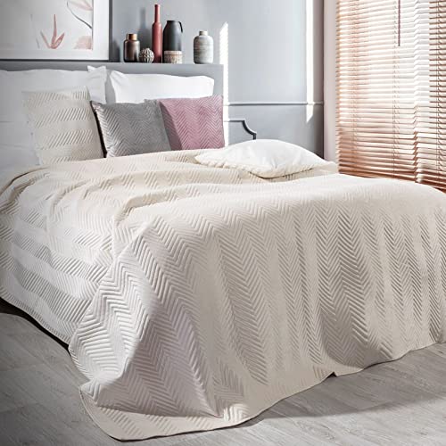 Eurofirany Tagesdecke Sesseldecke Sofadecke Velvet Samt Steppdecke für Wohnzimmer und Schlafzimmer (Sofia Creme, 230 x 260 cm) von Eurofirany