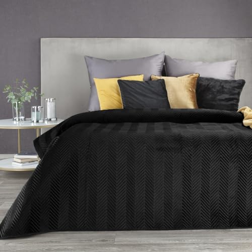 Eurofirany Tagesdecke Sesseldecke Sofadecke Velvet Samt Steppdecke für Wohnzimmer und Schlafzimmer (Sofia Schwarz, 170 x 210 cm) von Eurofirany