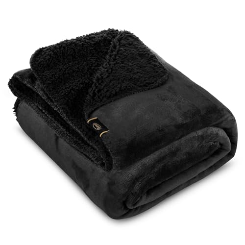 Eurofirany Teddy Fleece Decke Wärmende Wohndecke Sesseldecke Tagesdecke Weiche Sofadecke Überwurf Winterdecke Kuschelige Couchdecke (Schwarz, 150 x 20 von Eurofirany
