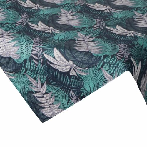 Eurofirany Tischdecke Tischtuch blau-türkis Blätter quadratisch 85x85 cm Gobelin Tischwäsche Tafeldecke Tisch Dekoration Dekoration Garten Balkon Patio Terrasse Deko von Eurofirany
