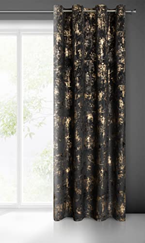 Eurofirany Tonia Samt Vorhang mit Marmor Gold Muster und Ösen 1 STK. - Glamour Wohnzimmer Schlafzimmer 140x250cm Schwarz von Eurofirany