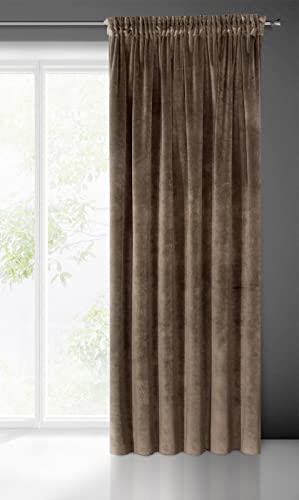 Eurofirany Villa Vorhang Samt Velvet Weich Kräuselband-1 Stk. Edel Gardine Dick 290 g/m2 Elegant Glatt Einfarbig Flauschig Modern Klassisch Wohnzimmer Schlafzimmer Lounge, Braun, 140X270cm von Eurofirany