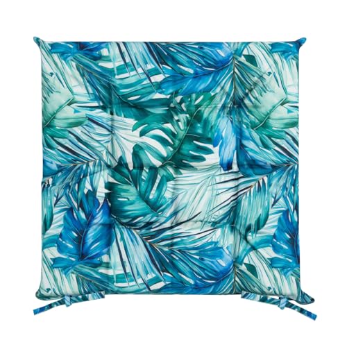 Eurofirany Wasserfeste Stuhlkissen Outdoor Sitzkissen Garten Kissen Terasse 40x40 Auflage Sitzauflage Bodenkissen Polster (Dschungel Blau) von Eurofirany