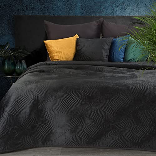 Eurofirany Zweiseitige Tagesdecke 220X240 Bettüberwurf 170x210 Steppdecke RIA Velours Velvet Samt Samtdecke (RIA5 schwarz, 220 X 240 cm) von Eurofirany