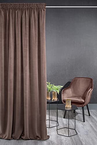 Eurofirany KRISTI Vorhang Samt Velvet Weich Kräuselband -1 Stk. Dick 330g/m² Edel Elegant Glatt Einfarbig Flauschig Modern Klassisch Pastellfarbe Wohnzimmer Schlafzimmer, Caffee von Eurofirany