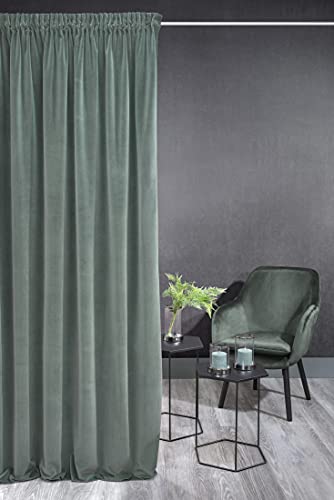 Eurofirany KRISTI Samt Vorhang Velvet Weich Kräuselband -1 Stk. Dick 330g/m² Edel Elegant Glatt Einfarbig Flauschig Modern Klassisch Pastellfarbe Wohnzimmer Schlafzimmer, 140x270 cm, Grün von Eurofirany