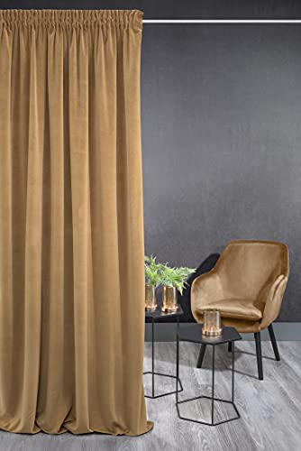 Eurofirany KRISTI Vorhang Samt Velvet Weich Kräuselband -1 Stk. Dick 330g/m² Edel Elegant Glatt Einfarbig Flauschig Modern Klassisch Pastellfarbe Wohnzimmer Schlafzimmer, Honig, 140x270 cm 1x Vorhang von Eurofirany