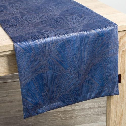 Tischdecke Tischläufer Samt Velvet Tischtuch mit Muster Elegante Tischdekoration (Dunkelblau) von Eurofirany