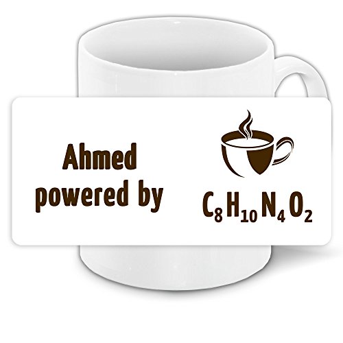 Büro-Tasse mit Namen Ahmed und schönem Motiv - Nr. 8 - mit Kaffee-Formel, für Kaffee-Junkies und Morgenmuffel von Eurofoto