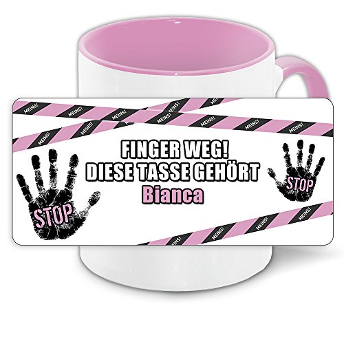 Büro-Tasse mit Namen Bianca und schönem Motiv Finger weg, diese Tasse gehört .., Farbe: rosa von Eurofoto