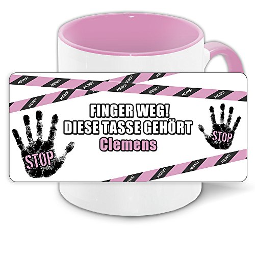 Büro-Tasse mit Namen Clemens und schönem Motiv Finger weg, diese Tasse gehört .., Farbe: rosa von Eurofoto