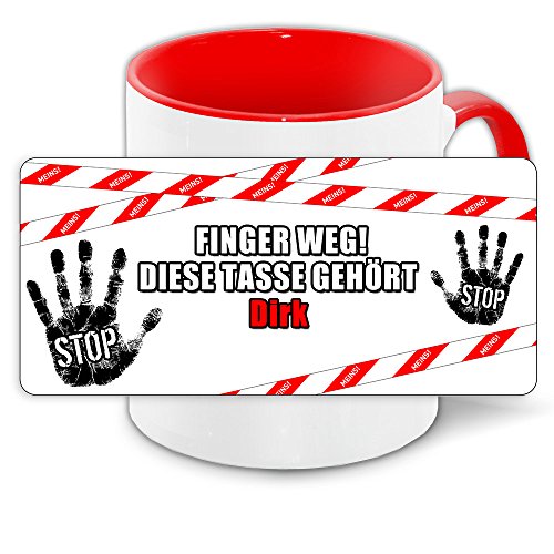 Büro-Tasse mit Namen Dirk und schönem Motiv Finger weg, diese Tasse gehört .., Farbe: rot von Eurofoto