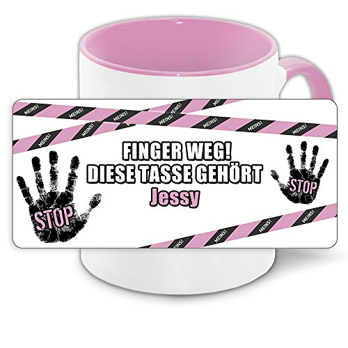 Büro-Tasse mit Namen Jessy und schönem Motiv Finger weg, diese Tasse gehört .., Farbe: rosa von Eurofoto