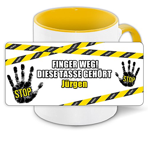 Büro-Tasse mit Namen Jürgen und schönem Motiv Finger weg, diese Tasse gehört .., Farbe: gelb von Eurofoto