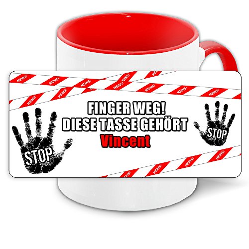 Büro-Tasse mit Namen Vincent und schönem Motiv Finger weg, diese Tasse gehört .., Farbe: rot von Eurofoto