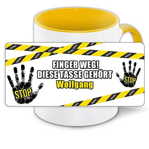 Büro-Tasse mit Namen Wolfgang und schönem Motiv Finger weg, diese Tasse gehört .., Farbe: gelb von Eurofoto